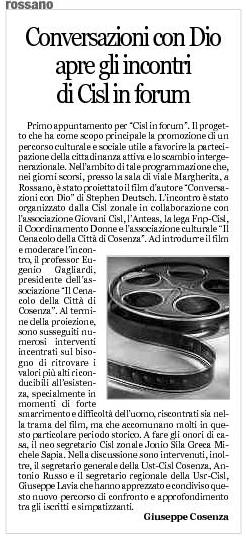 CISL in forum Rossano Apre gli incontri